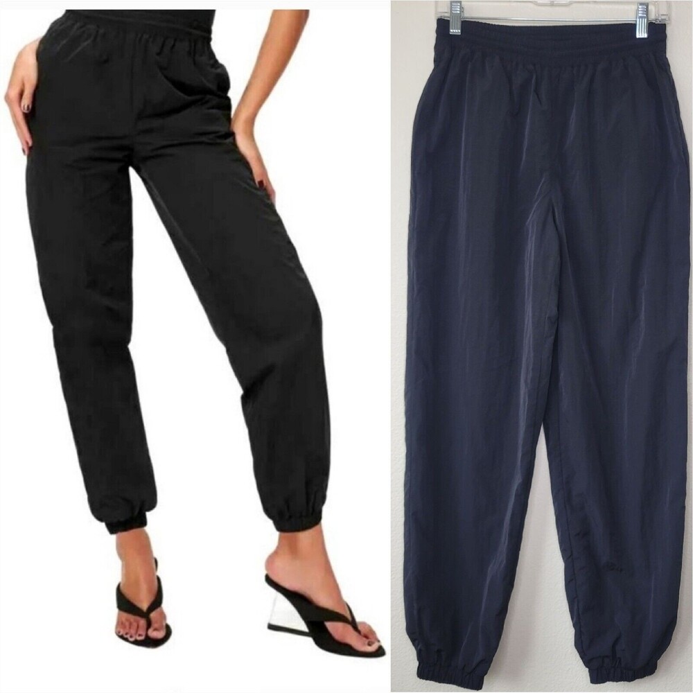 Good American Essential Nylon Track Joggers Pants BLACK Women's Size 1 Small
